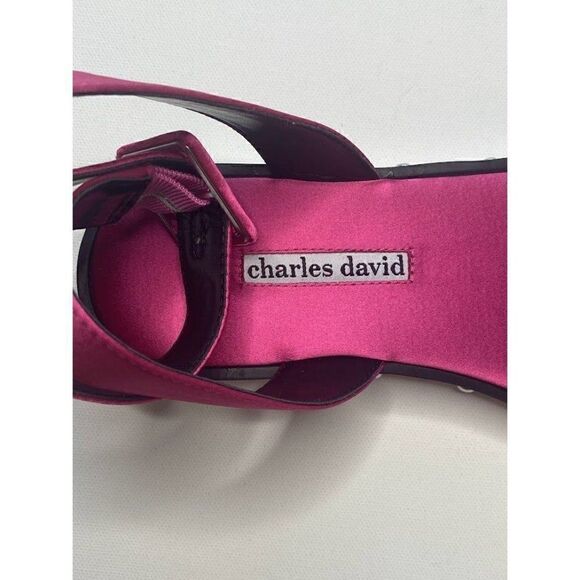 Charles David $169 Sandals Shoes 6 Fuchsia Women's Satin Strap‎ Adjustable NEW - Picture 7 of 8